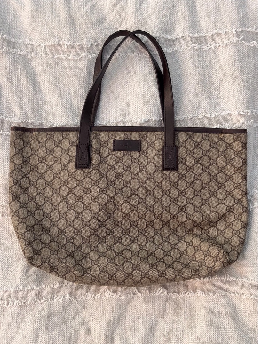 Vintage Gucci GG Monogram Canvas Brown Leather Tote Y2K